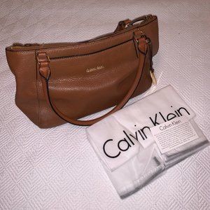 Calvin Klein Mint Condition Brown Pebble Leather Shoulder Bag Purse w/Dust Cover